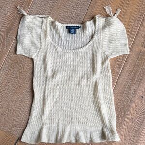 Ralph Lauren Cream Knit Short Sleeve Cashmere Top